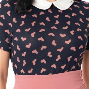 2-piece set!! Navy and pink hearts blouse with matching pants 3x- womens size 20
